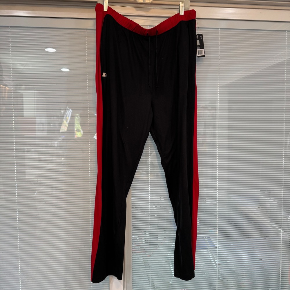 Starter Black Label Mens Large Black Red Stripe Super Soft Track Pants New NWT